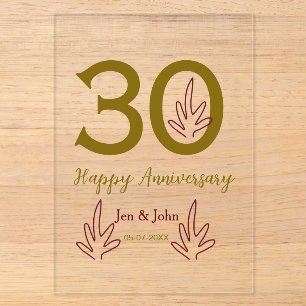 Happy 30th anniversary name date golden red leaf acrylic invitations