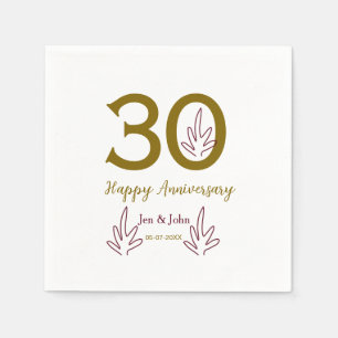Happy 30th anniversary name date golden red leaf napkin