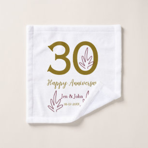 Happy 30th anniversary name date golden red leaf wash cloth