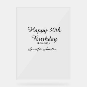 Happy 30th birthday add name date stylish simple acrylic sign