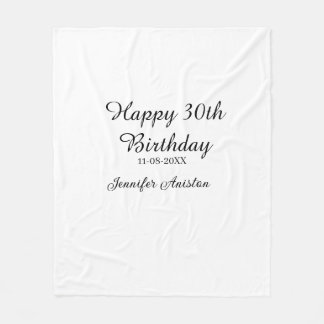 Happy 30th birthday add name date stylish simple  fleece blanket