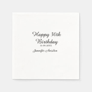 Happy 30th birthday add name date stylish simple napkin