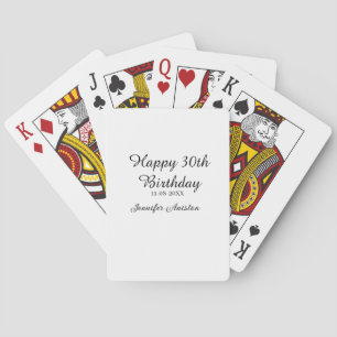 Happy 30th birthday add name date stylish simple  playing cards