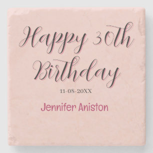 Happy 30th birthday add name date stylish simple stone coaster