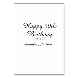 Happy 30th birthday add name date stylish simple table number