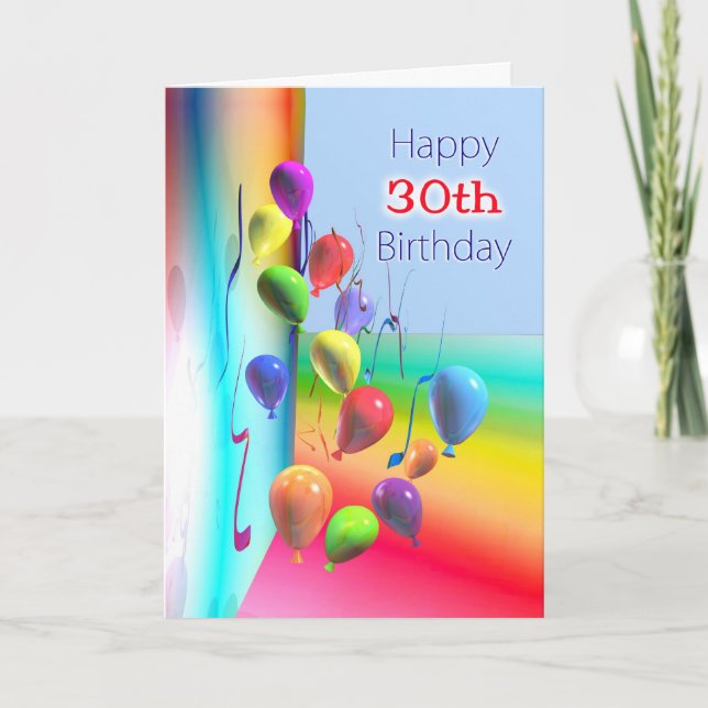 Happy 30th Birthday Balloon Wall Card (Front)