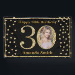 Happy 30th Birthday Banner Black and Gold Photo<br><div class="desc">Happy 30th Birthday Banner Black and Gold Glitter Confetti with custom photo. Printable Digital. For further customization,  please click the "Customize it" button and use our design tool to modify this template.</div>