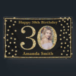 Happy 30th Birthday Banner Black and Gold Photo<br><div class="desc">Happy 30th Birthday Banner Black and Gold Glitter Confetti with custom photo. Printable Digital. For further customization,  please click the "Customize it" button and use our design tool to modify this template.</div>