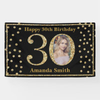 Happy 30th Birthday Banner Black and Gold Photo