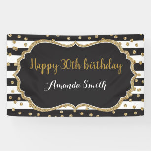 Happy 30th Birthday Banner. Gold Glitter Confetti Banner