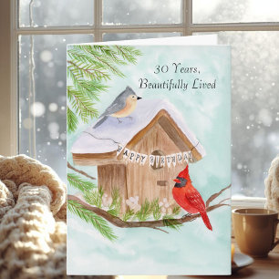 Happy 30th Birthday Birds at Birdhouse Card
