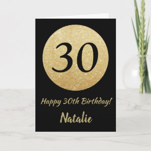 Happy 30th Birthday Black and Gold Glitter Card