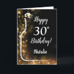 Happy 30th Birthday Black and Gold Glitter Wine Card<br><div class="desc">Happy 30th Birthday Black and Gold Glitter Wine Card with personalised name. For further customisation,  please click the "Customise it" button and use our design tool to modify this template.</div>