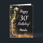 Happy 30th Birthday Black and Gold Glitter Wine Card<br><div class="desc">Happy 30th Birthday Black and Gold Glitter Wine Card with personalised name. For further customisation,  please click the "Customise it" button and use our design tool to modify this template.</div>