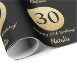 Happy 30th Birthday Black and Gold Glitter Wrapping Paper<br><div class="desc">Happy 30th Birthday Black and Gold Glitter Wrapping Paper with personalised name. For further customisation,  please click the "Customise it" button and use our design tool to modify this template.</div>
