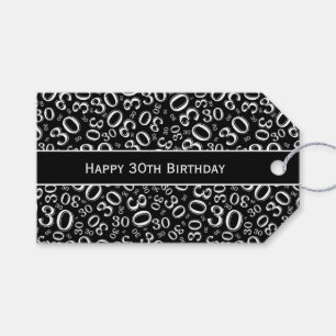 Happy 30th Birthday Black/White Number Pattern Gift Tags