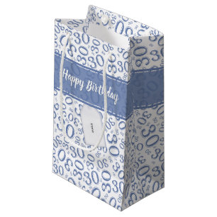 Happy 30th Birthday Blue and White Number Pattern Small Gift Bag