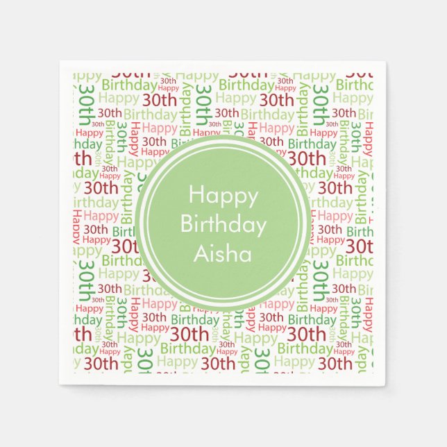 Happy 30th Birthday Custom Name Napkin (Front)