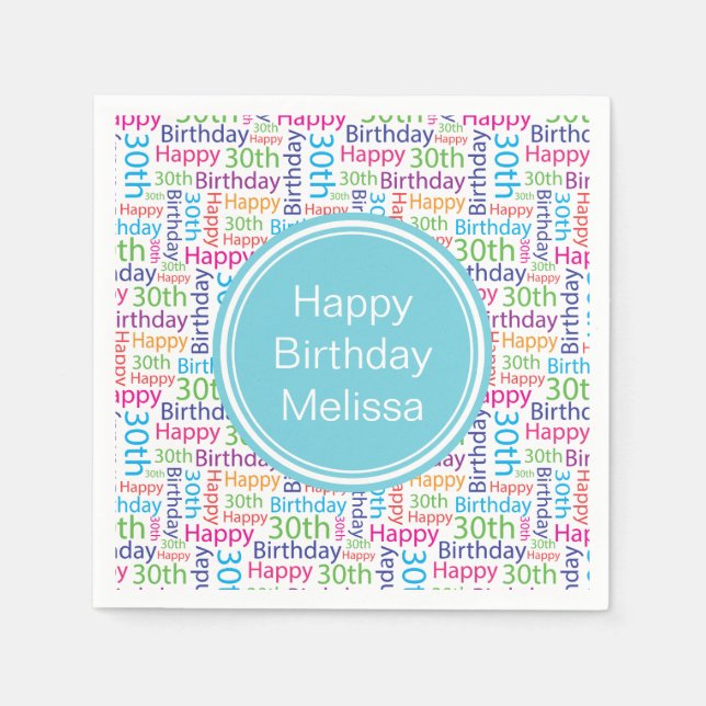 Happy 30th Birthday Custom Name Napkin (Front)