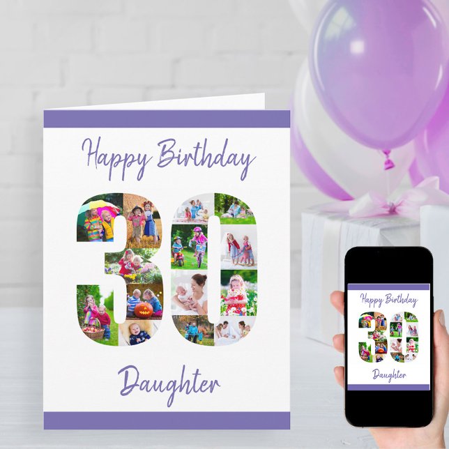 Happy 30th Birthday Daughter No. 30 Photo Collage Card (Creator Uploaded)