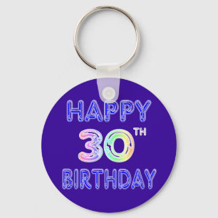 Happy 30th Birthday Design in Balloon Font Key Ring