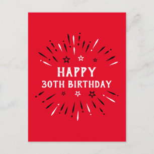 Happy 30th Birthday Fireworks Red Black White Postcard