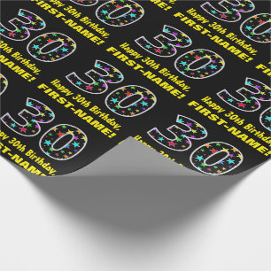 Happy 30th Birthday, Fun Colorful Stars Pattern 30 Wrapping Paper