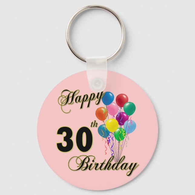 Happy 30th Birthday Gifts and Birthday Apparel Key Ring (Front)