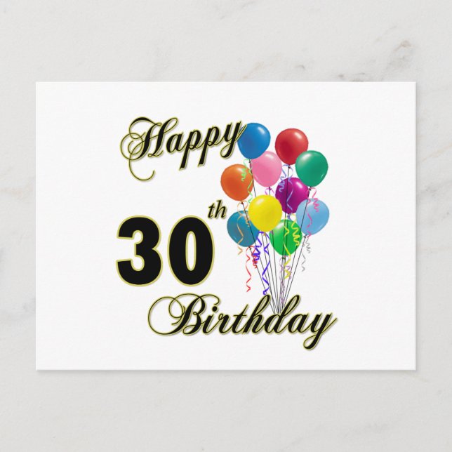 Happy 30th Birthday Gifts and Birthday Apparel Postcard (Front)