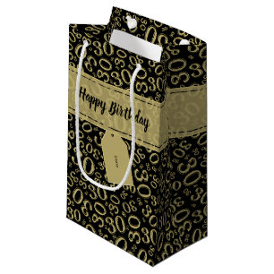 Happy 30th Birthday Gold and Black Number Pattern Small Gift Bag