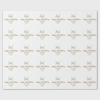 Happy 30th Birthday golden green pastel monogram Wrapping Paper