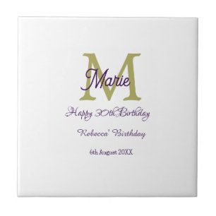 Happy 30th Birthday goldenadd name monogram modern Ceramic Tile