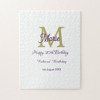 Happy 30th Birthday goldenadd name monogram modern Jigsaw Puzzle