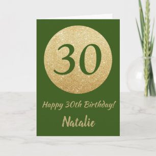 Happy 30th Birthday Green and Gold Glitter Card