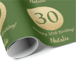 Happy 30th Birthday Green and Gold Glitter Wrapping Paper<br><div class="desc">Happy 30th Birthday Green and Gold Glitter Wrapping Paper with personalised name. For further customisation,  please click the "Customise it" button and use our design tool to modify this template.</div>
