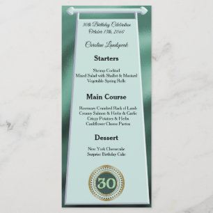 Happy 30th Birthday Green Glitter Foil Menu
