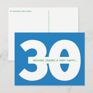 Happy 30th Birthday Milestone Postcards in Blue