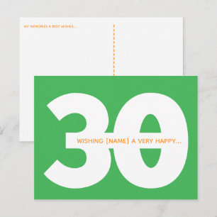 Happy 30th Birthday Milestone Postcards in Green
