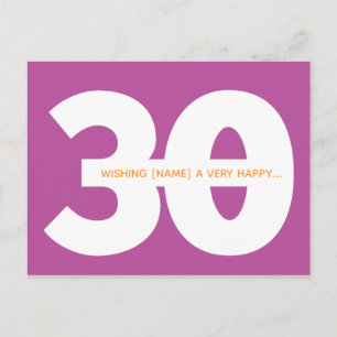 Happy 30th Birthday Milestone Postcards in Magenta