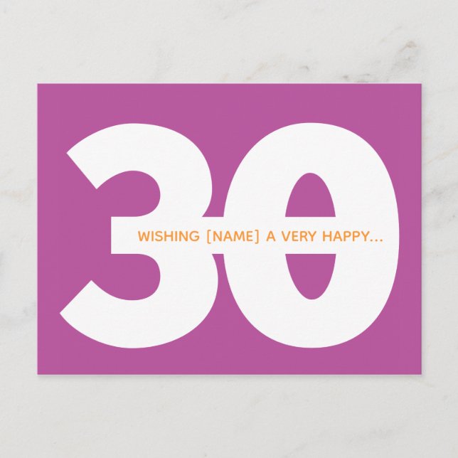 Happy 30th Birthday Milestone Postcards in Magenta (Front)