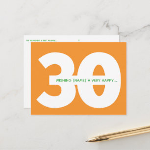 Happy 30th Birthday Milestone Postcards in Orange