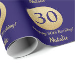 Happy 30th Birthday Navy Blue and Gold Glitter Wrapping Paper<br><div class="desc">Happy 30th Birthday Navy Blue and Gold Glitter Wrapping Paper with personalised name. For further customisation,  please click the "Customise it" button and use our design tool to modify this template.</div>