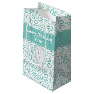 Happy 30th Birthday Number Pattern Teal and White Small Gift Bag