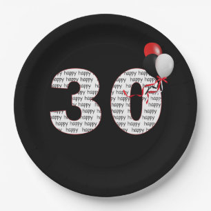Happy 30th Birthday On Black Paper Plate