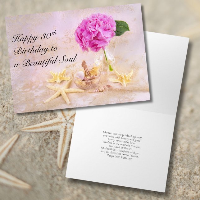 Happy 30th Birthday Peony with Seashells Card (Creator Uploaded)