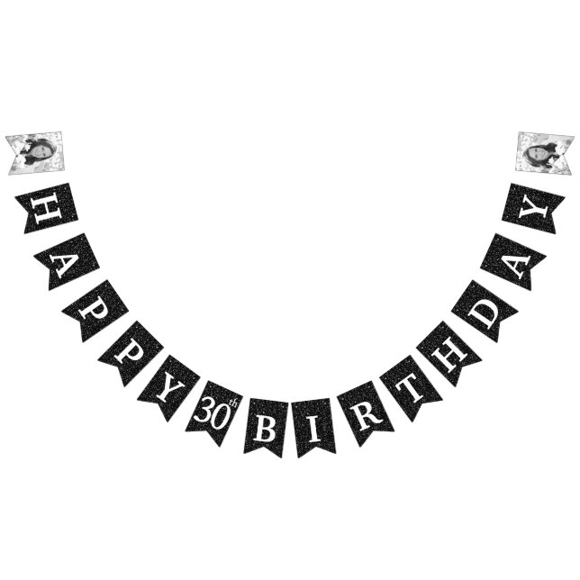 Happy 30th Birthday Photo Black Glitter Bunting (All)