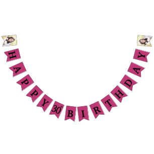 Happy 30th Birthday Photo Hot Pink Glitter Bunting