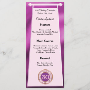 Happy 30th Birthday Pink Glitter Foil Menu
