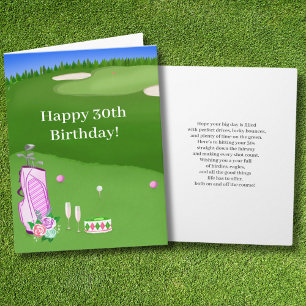 Happy 30th Birthday Pink Golf Bag Card