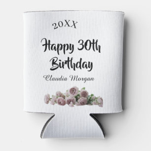 Happy 30th birthday pink white mauve floral name y can cooler